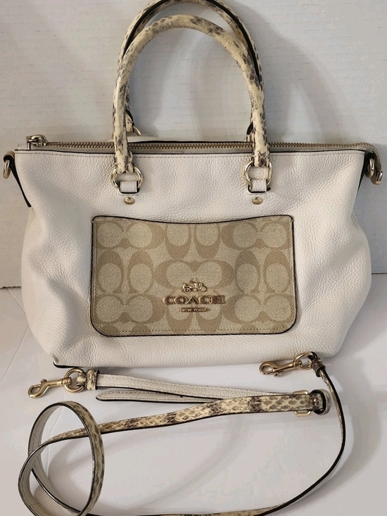 Coach Handbags - Coach Cream and Beige Signature Pocket Leather Satchel